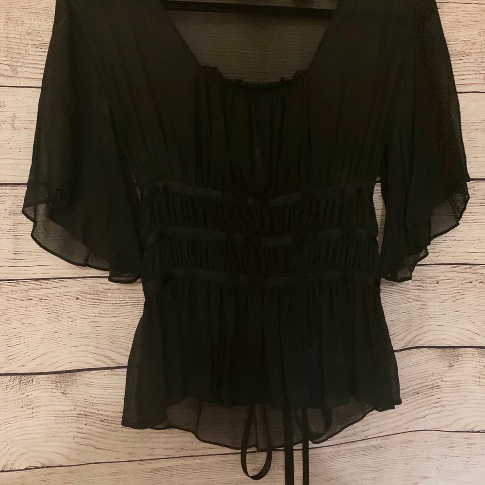 Express Sheer Blouse Sheer Tie Black 5/6 - Picture 6 of 11